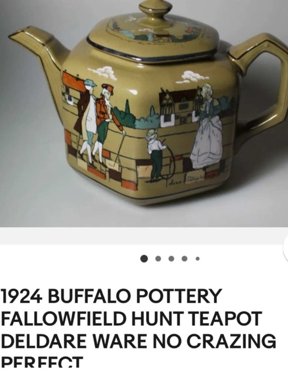 Tea pot.. Antique Buffalo pottery. 1924 Fallowfield hunting scene.Deldare Ware.
